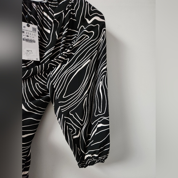 Zara Printed Midi Dress, Black and Cream, Size US M - Picture 4 of 7